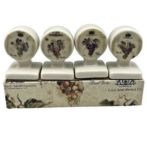 4x Ceramic Wine Bottle Stoppers – Grapes Pattern Cork Toppers for Liquor Bottles